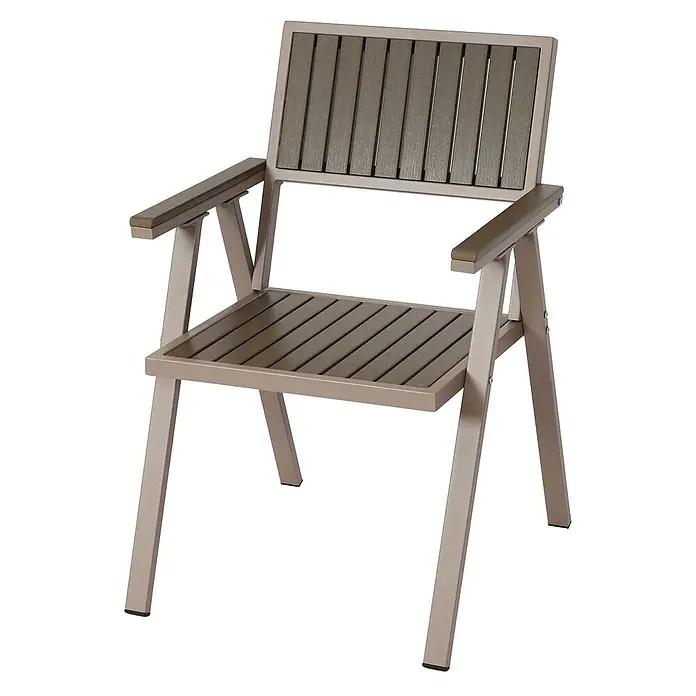 Proregal Gartenstuhl-Set 2er - 2 Stk., Grau - Beiger Metall-Sessel mit dunkelbrauner Latten-Sitzfläche und Rückenlehne, für den Außenbereich.