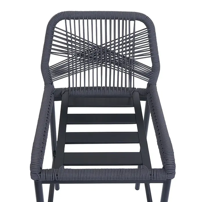 Proregal Garten-Barhocker 2er-Set - Anthrazit, B x T x H: 45 x 52 x 101 cm - Dunkelgrauer Outdoor-Stuhl mit geflochtener Seil-Rückenlehne und Armlehnen sowie Metall-Lattenrostsitz.