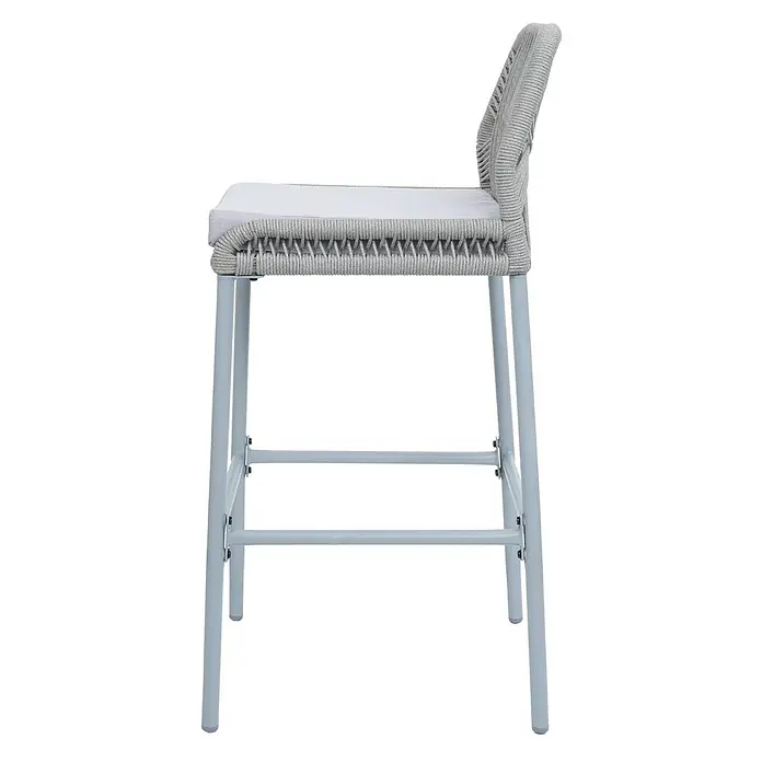 Proregal Garten-Barhocker 2er-Set - Hellgrau, B x T x H: 45 x 52 x 101 cm - Hellgrauer Barhocker mit geflochtener Sitzfläche, Rückenlehne und Metallbeinen.
