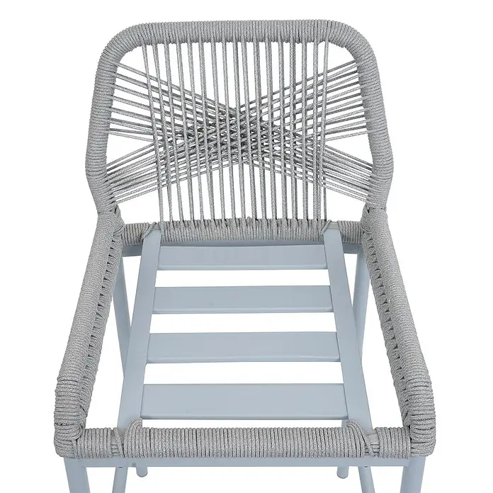 Proregal Garten-Barhocker 2er-Set - Hellgrau, B x T x H: 45 x 52 x 101 cm - Hellgrauer Outdoor-Stuhl mit geflochtener Seillehne und Armlehnen sowie Lattenrostsitzfläche.