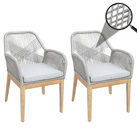 Mendler 2er-Set Gartenstuhl HWC-H56b Holz - hellgrau Kissen hellgrau
