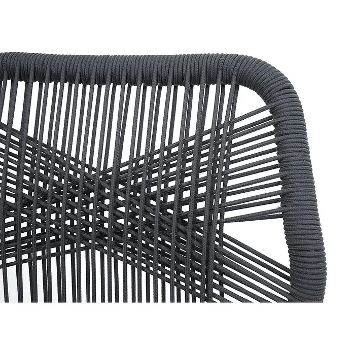 Proregal Garten-Barhocker 2er-Set - Anthrazit, B x T x H: 45 x 50 x 101 cm - Dunkelgraue geflochtene Seil-Stuhllehne mit komplexem Muster.