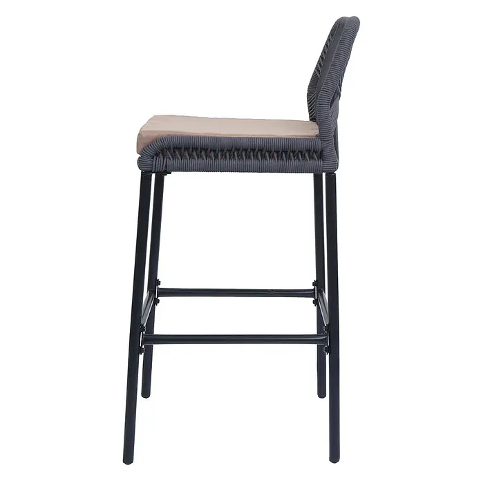 Proregal Garten-Barhocker 2er-Set - Anthrazit, B x T x H: 45 x 52 x 101 cm - Dunkelgrauer geflochtener Barhocker mit beigem Kissen und schwarzen Metallbeinen.