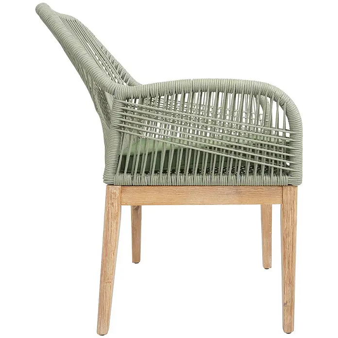 Proregal Gartenstuhl - Grün, B x T x H: 58 x 59 x 85 cm - Hellgrüner Stuhl aus geflochtenem Seil mit Holzbeinen und grünem Kissen.