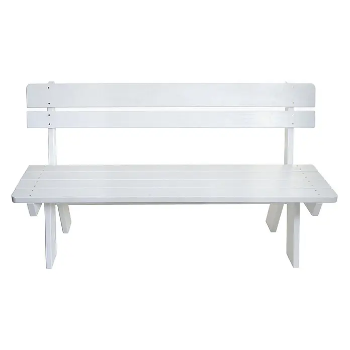 Proregal Gartenbank aus Holz - B x T x H: 148 x 54 x 86 cm, Weiß - Weiße Holzgartenbank mit Lattenrostsitz und Rückenlehne.
