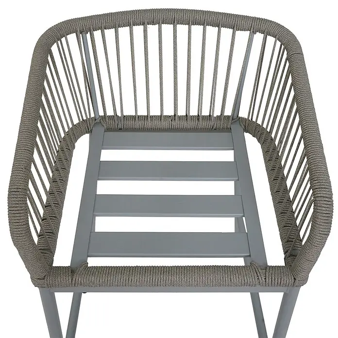Proregal Garten-Barhocker 2er-Set - Hellgrau, B x T x H: 51 x 53 x 92 cm - Grauer Stuhl mit seilumwickeltem Metallrahmen und Lattenrostsitz.