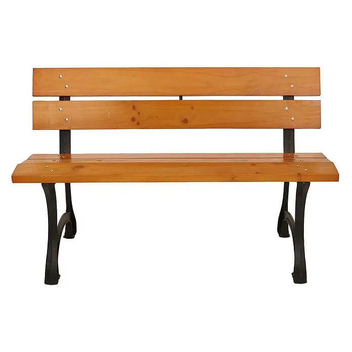 Proregal Gartenbank aus Holz - Teak - Gartenbank aus Holz mit naturfarbenen Latten und schwarzem Metallgestell.