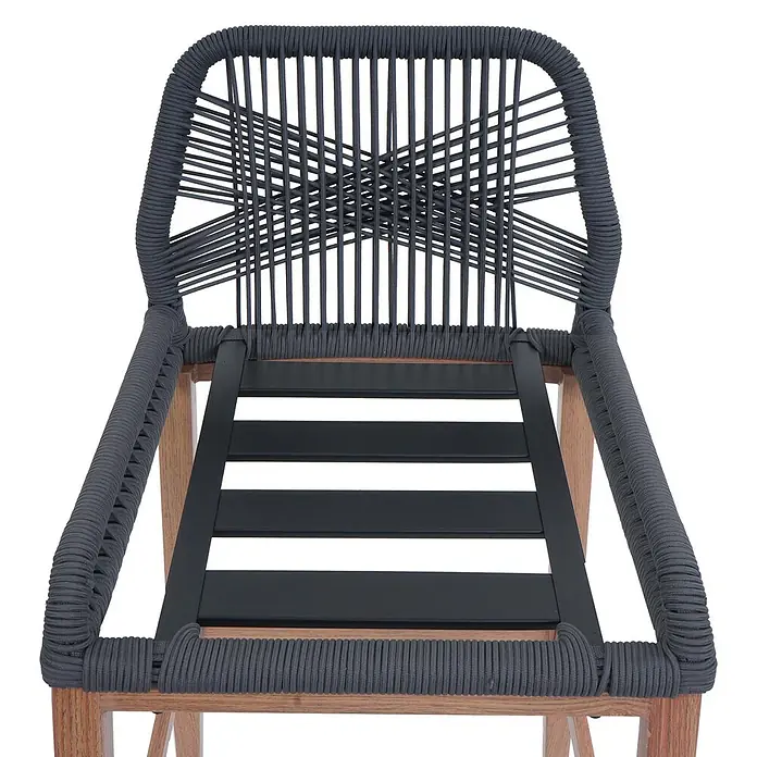 Proregal Garten-Barhocker 2er-Set - Anthrazit, B x T x H: 45 x 50 x 101 cm - Dunkelgrauer Barhocker mit Seilgeflecht, Holzrahmen und Lattenrostsitz.