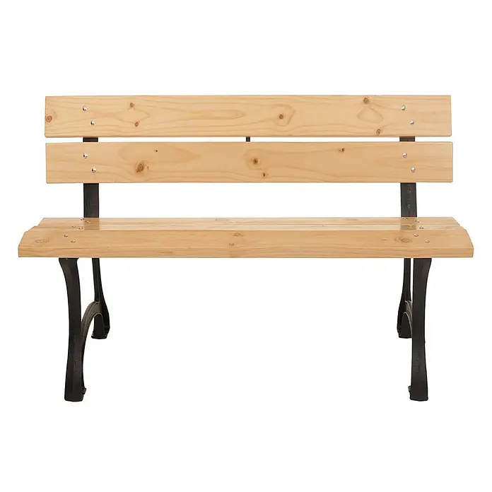 Proregal Gartenbank aus Holz - B x T x H: 125 x 59 x 78 cm, Hellbraun - Parkbank mit hellen Holzlatten und schwarzem Metallgestell.