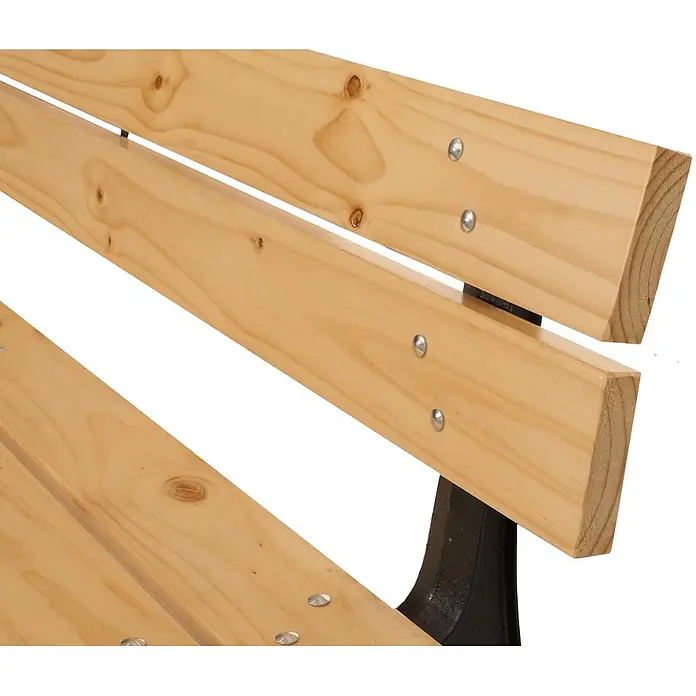 Proregal Gartenbank aus Holz - B x T x H: 125 x 59 x 78 cm, Hellbraun - Helle Holzlatten-Parkbank mit dunklem Metallgestell und sichtbaren Schrauben.