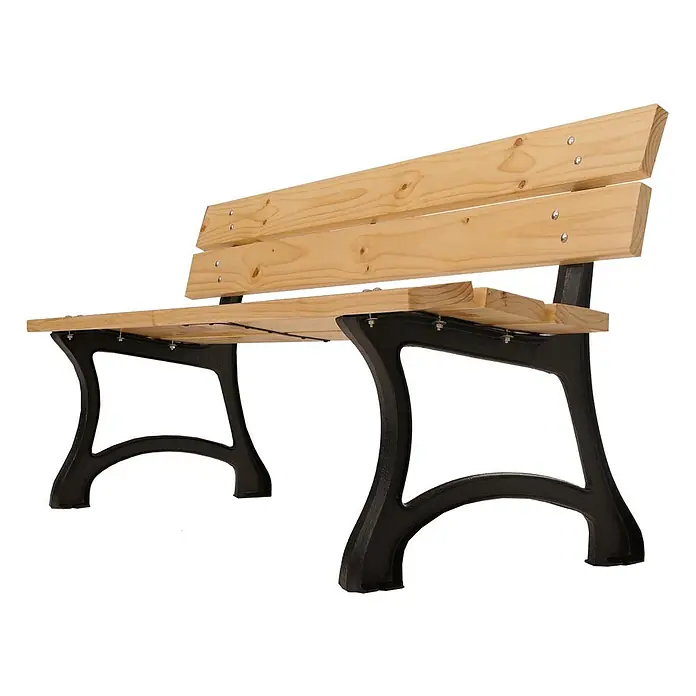 Proregal Gartenbank aus Holz - B x T x H: 125 x 59 x 78 cm, Hellbraun - Parkbank mit hellen Holzlatten und schwarzen Gusseisenbeinen.