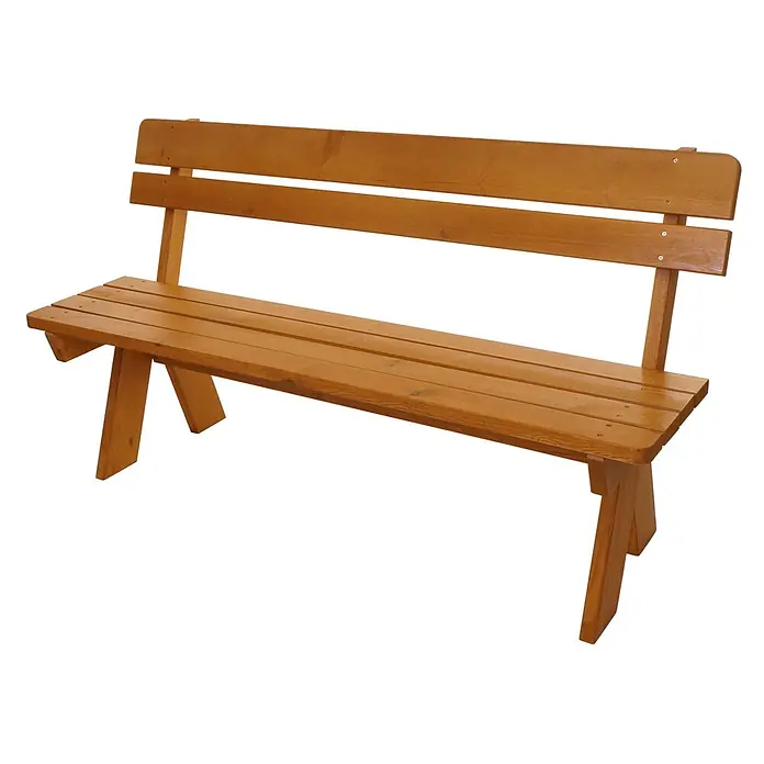 Proregal Gartenbank aus Holz - B x T x H: 148 x 54 x 86 cm, Honigfarben - Braune Holzbank für den Außenbereich mit Lattenrostsitz und Rückenlehne.