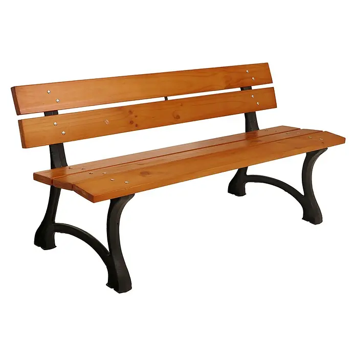 Proregal Gartenbank aus Holz - B x T x H: 170 x 62 x 78 cm, Teak - Holzparkbank mit hellbraunen Latten und dunklen Gusseisenbeinen.