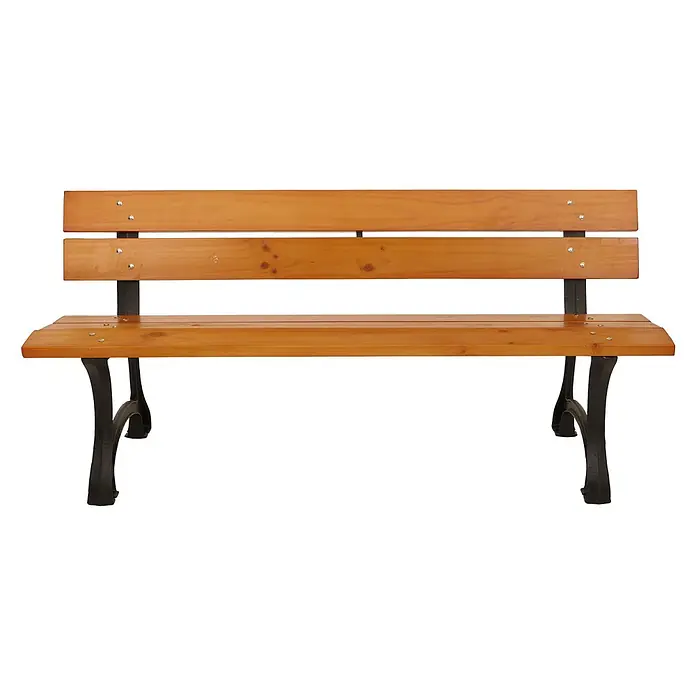 Proregal Gartenbank aus Holz - B x T x H: 170 x 62 x 78 cm, Teak - Holzparkbank mit hellbraunen Latten und schwarzem Gusseisengestell.