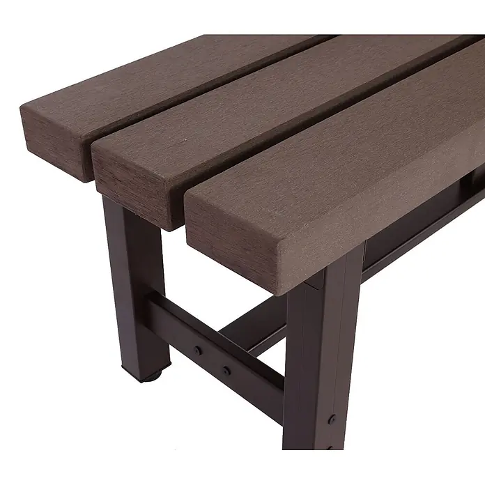 Proregal Gartenbank wetterfest WPC - Aluminium, Braun - Dunkelbraune Lamellenbank mit Verbundholz-Sitzfläche und dunklen Metallbeinen.