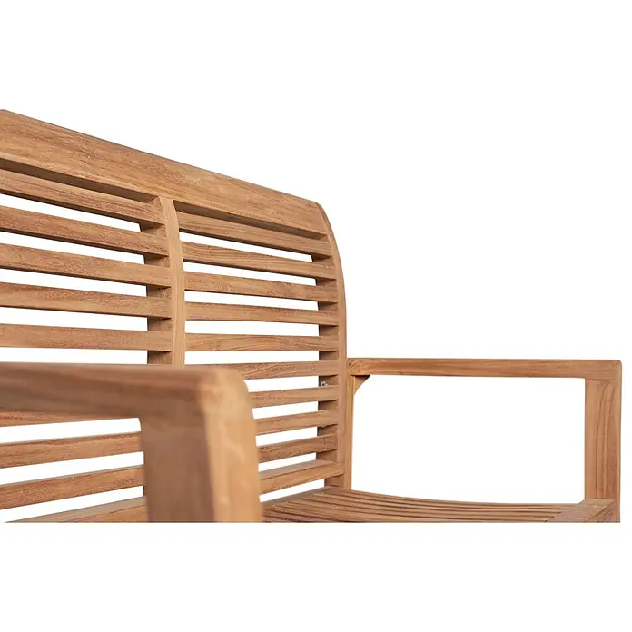 Bene Living Gartenbank Derby - B x T x H: 120 x 48 x 89 cm, Teakholz, Natur, Stapelbar - Rückenlehne und Armlehne einer Holzbank mit Lamellen.