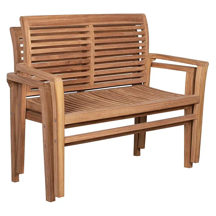 Bene Living Gartenbank Derby - B x T x H: 120 x 48 x 89 cm, Teakholz, Natur, Stapelbar - Zweisitzer-Gartenbank aus hellem, lattenförmigem Holz, ideal für Garten oder Terrasse.