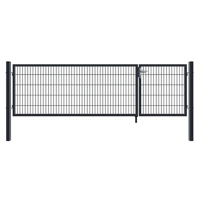 Home Deluxe Gartentor ADITUS - 350 x 140 cm, Anthrazit, Stahl - Dunkelgraues Metallgittertor mit festem Zaunfeld.