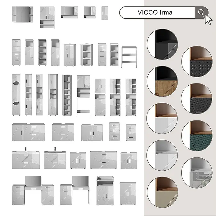 Vicco Badmöbel-Set Irma Beige 2 Teile - Beige, Matt - VICCO Irma Möbelkollektion: glänzend weiße Schränke, Regale und Tische mit anpassbaren schwarzen, holzfarbenen, grauen und grünen Akzenten.