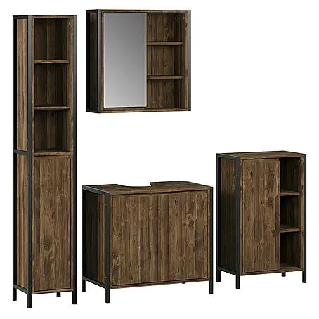 Vicco  Badmöbel-Set Naola Eiche/Schwarz 4 Teile