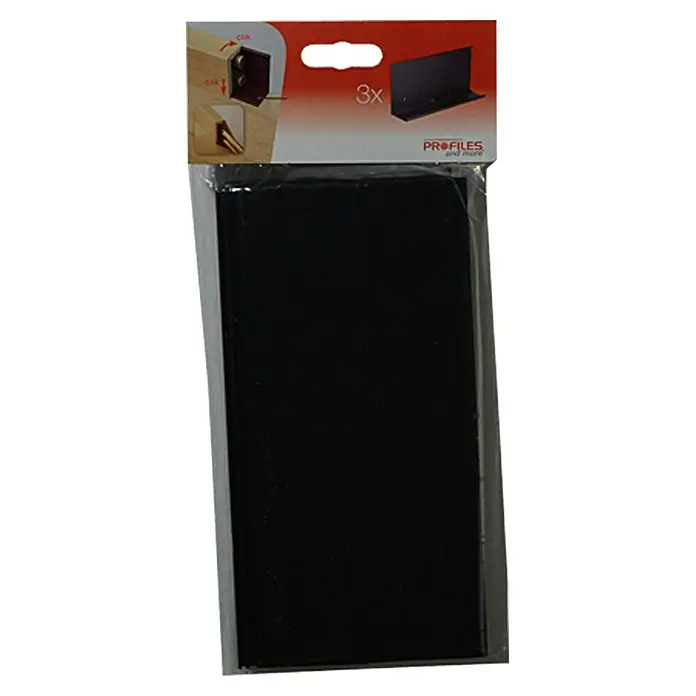 Profiles and more Befestigungsclip Clickfix 14K - 3 Stk., Geeignet für: Profiles and more Rohrabdeckleisten - Verpackung mit drei schwarzen "PROFILES and more" Eckprofilen für Möbel und Regale.