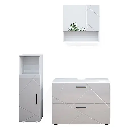 Vicco  Badmöbel-Set Irma Weiß Hochglanz 3 Teile, mit Midischrank