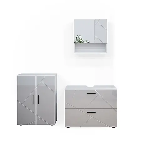 Vicco  Badmöbel-Set Irma Weiß Hochglanz 3 Teile, mit Unterschrank 80 cm