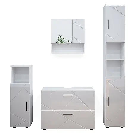 Vicco  Badmöbel-Set Irma Weiß Hochglanz 4 Teile, mit Schubladenschrank und Hochschrank