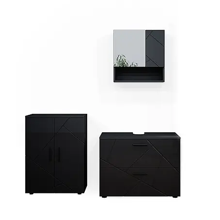 Vicco  Badmöbel-Set Irma Anthrazit Hochglanz 3 Teile, mit Unterschrank 80 cm