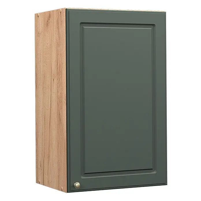 Vicco Schrankküche Fame-Line Grün-Gold Landhaus - Grün-Gold Landhaus, Hängeschrank 45 cm - Dunkelgrüner Hängeschrank mit Kassettentür, Holzoptik-Seiten und Messinggriff.