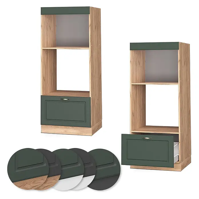 Vicco Schrankküche Fame-Line Grün-Gold Landhaus offen - Grün-Gold Landhaus, Mikrowellenumbauschrank 60 cm (offen)