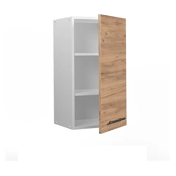 Vicco Schrankküche Fame-Line Goldkraft Eiche - Goldkraft Eiche, Hängeschrank 40 cm - Weißer Wandschrank mit offener Holztür, Einlegeböden und schwarzem Griff.