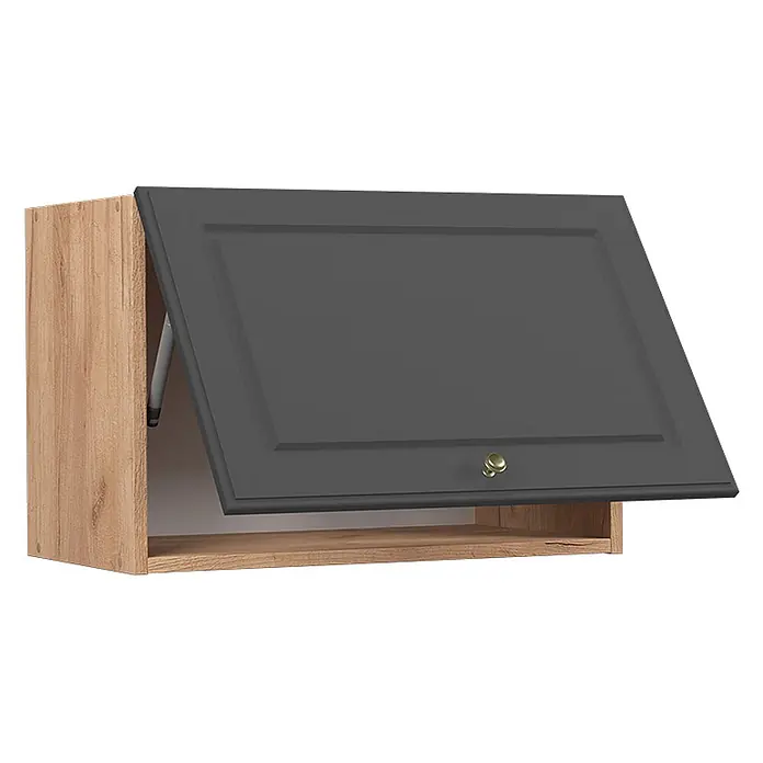 Vicco Schrankküche Fame-Line Anthrazit-Gold Flach - Anthrazit-Gold, Hängeschrank 60 cm (flach) - Hängeschrank mit heller Holzoptik und anthrazitfarbener hochklappbarer Tür mit goldenem Griff.