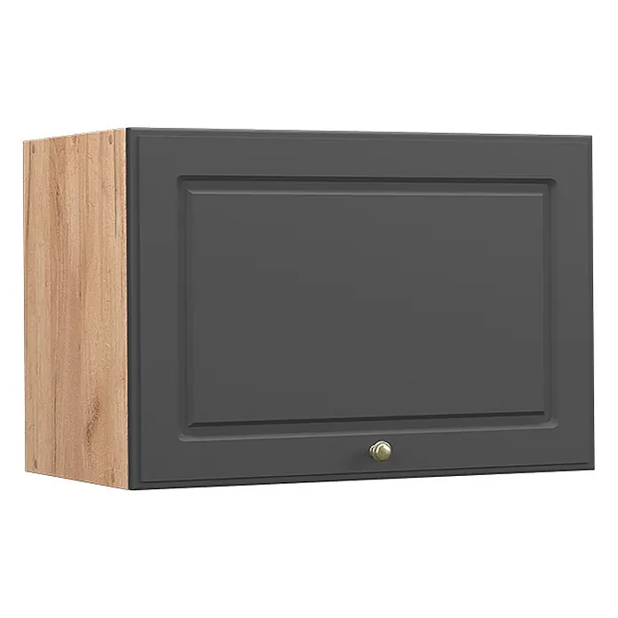 Vicco Schrankküche Fame-Line Anthrazit-Gold Flach - Anthrazit-Gold, Hängeschrank 60 cm (flach) - Dunkelgrauer Wandschrank mit heller Holzoptik-Seitenwand und Messingknauf.