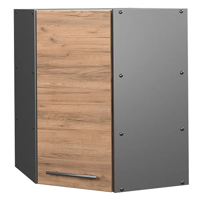 Vicco Schrankküche Fame-Line Goldkraft Eiche - Goldkraft Eiche, Eckhängeschrank 57 cm - Eck-Hängeschrank mit heller Holztür und dunkelgrauen Seiten. Mit Metallgriff.