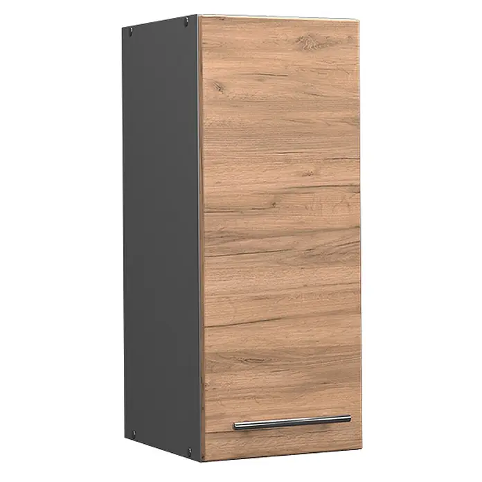 Vicco Schrankküche Fame-Line Goldkraft Eiche - Goldkraft Eiche, Hängeschrank 30 cm - Wandschrank mit hellbrauner rustikaler Holztür, Metallgriff und dunkelgrauen Seiten.