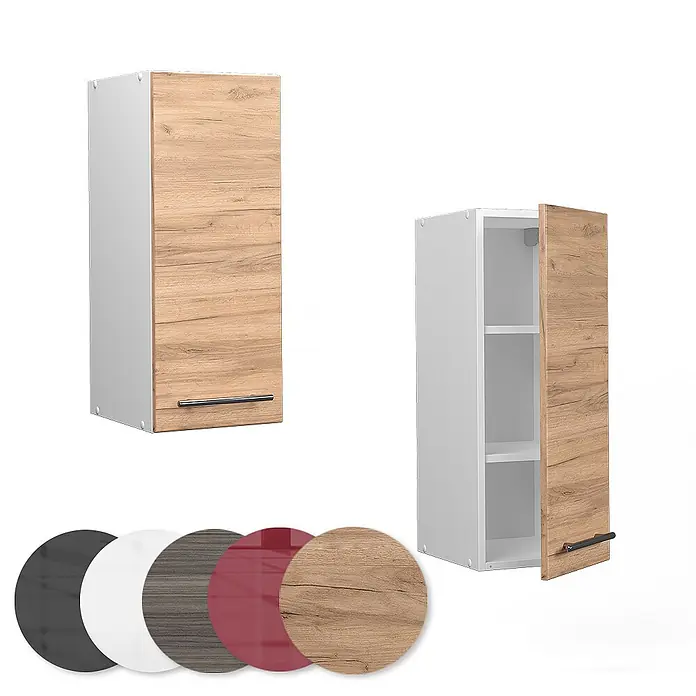 Vicco Schrankküche Fame-Line Goldkraft Eiche - Goldkraft Eiche, Hängeschrank 30 cm - Hängeschrank mit heller Holzoptik-Tür, weißem Korpus und Einlegeböden. In verschiedenen Farben erhältlich.