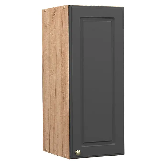 Vicco Schrankküche Fame-Line Anthrazit-Gold - Anthrazit-Gold, Hängeschrank 30 cm - Wandschrank mit Holzoptik-Seitenwand und dunkelgrauer Kassettentür mit Messingknauf.