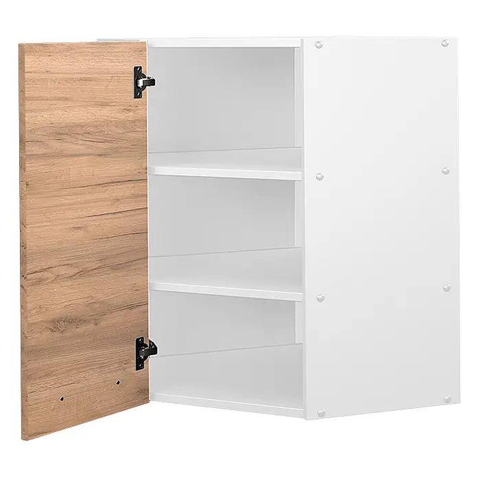 Vicco Schrankküche Fame-Line Goldkraft Eiche - Goldkraft Eiche, Eckhängeschrank 57 cm - Offener Wandschrank mit heller Holzoptik-Tür und weißem Innenraum mit drei Einlegeböden.