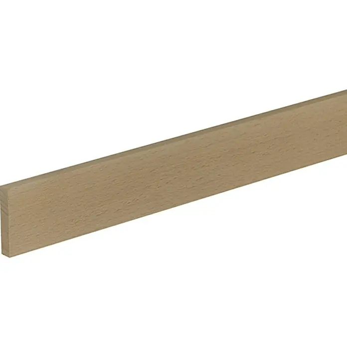 Profiles and more Rechteckleiste - 95 cm x 45 mm x 8 mm, Buche - Das Bild zeigt eine einzelne, längliche Holzleiste vor einem weißen Hintergrund, die sich ideal für verschiedene Bau- oder Bastelprojekte eignet.