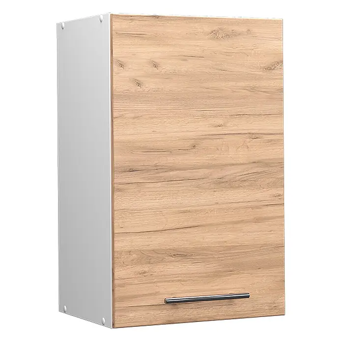 Vicco Schrankküche Fame-Line Goldkraft Eiche - Goldkraft Eiche, Hängeschrank 45 cm - Hängeschrank mit heller Holzmaserungsfront und weißen Seiten, silberner Griff.