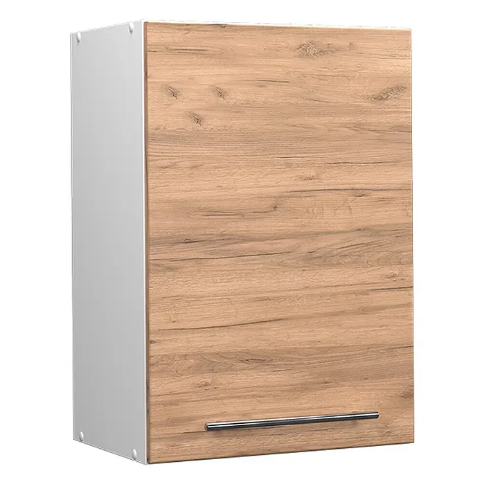 Vicco Schrankküche Fame-Line Goldkraft Eiche - Goldkraft Eiche, Hängeschrank 50 cm - Küchenhängeschrank in heller Holzoptik mit weißer Seitenwand und silbernem Griff.