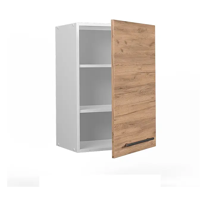 Vicco Schrankküche Fame-Line Goldkraft Eiche - Goldkraft Eiche, Hängeschrank 50 cm - Weißer Wandschrank mit zwei Regalböden und offener hellbrauner Holztür mit dunklem Griff.