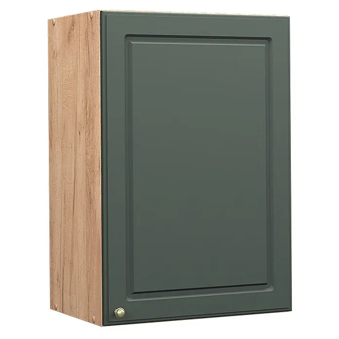 Vicco Schrankküche Fame-Line Grün-Gold Landhaus - Grün-Gold Landhaus, Hängeschrank 50 cm - Dunkelgrüner Küchenoberschrank mit Kassettenfront, goldfarbenem Knauf und heller Holzmaserung.