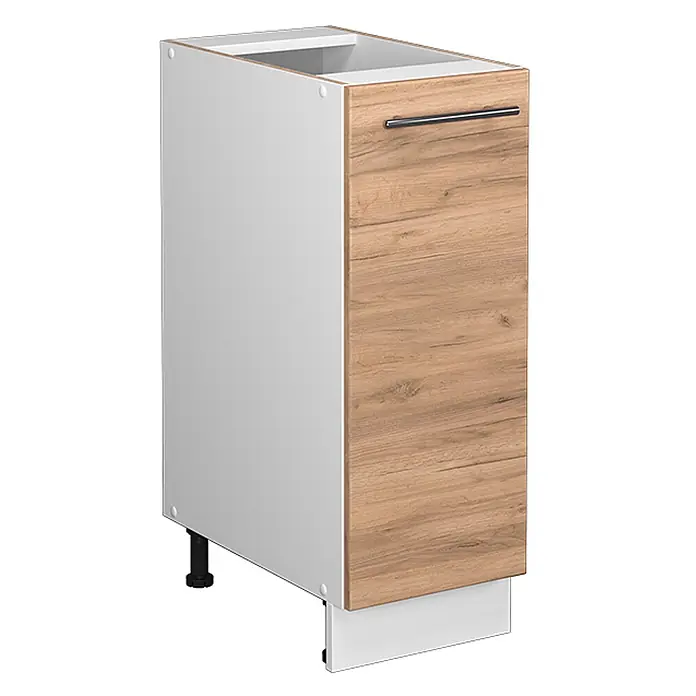 Vicco Schrankküche Fame-Line Goldkraft Eiche ohne Arbeitsplatte - Goldkraft Eiche, Apothekerunterschrank 30 cm - Weißer Küchenunterschrank mit heller Holzmaserungstür, Metallgriff und verstellbaren Füßen.