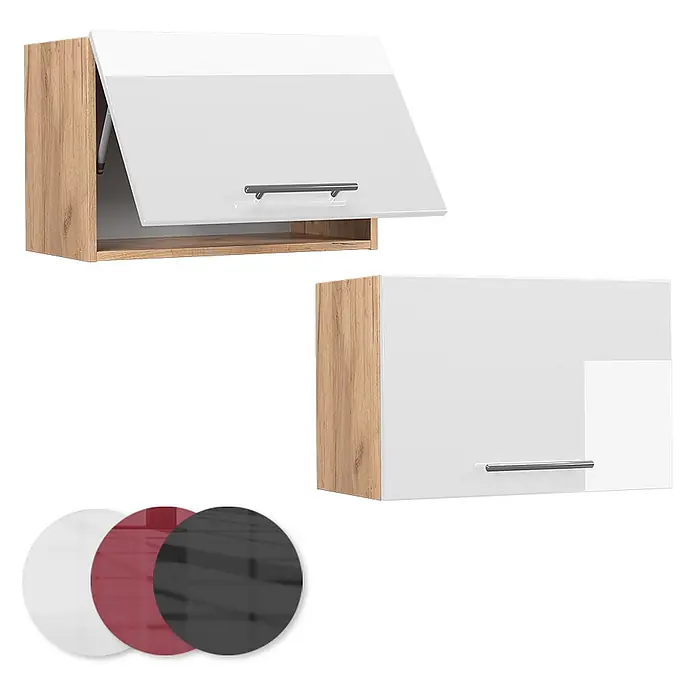 Vicco Schrankküche Fame-Line Weiß Hochglanz Flach - Weiß Hochglanz, Hängeschrank 60 cm (flach) - Hängeschrank mit Holzoptik und hochglänzend weißer Tür, erhältlich in Weiß, Rot oder Schwarz.