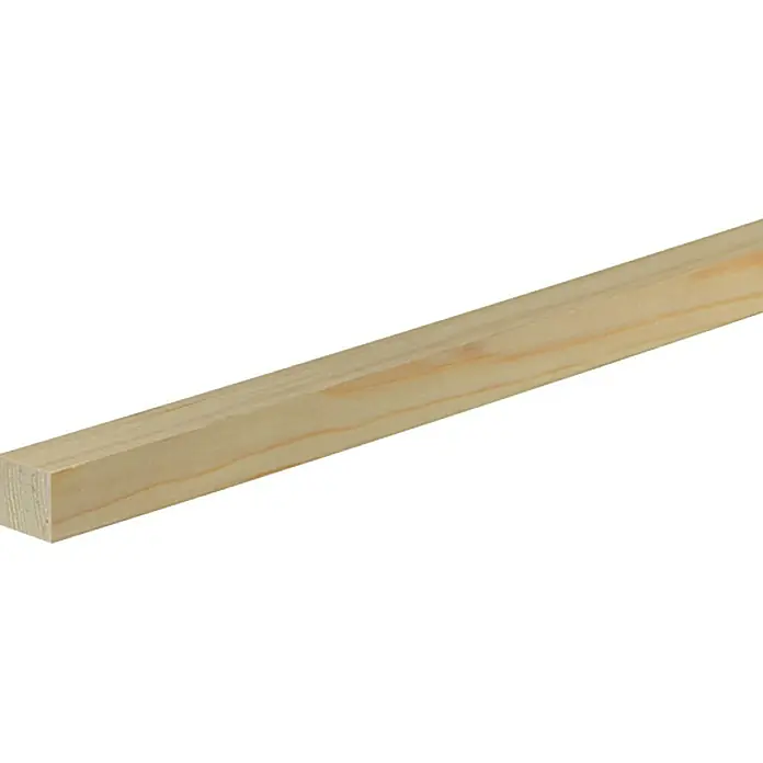 Quadratleiste - L x B x H: 240 x 2,3 x 2,3 cm, Fichte/Kiefer - Ein unbehandelter, heller Holzstab mit sichtbarer Maserung, ideal für Bauprojekte, Heimwerkerarbeiten und Möbelbau. Vielseitig einsetzbar und robust.