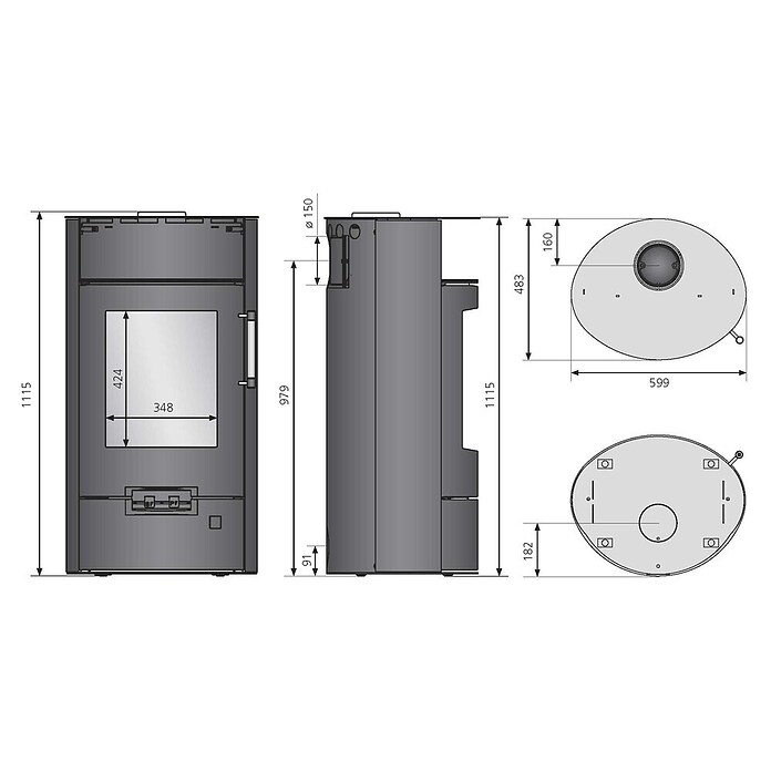 Justus Kaminofen Island 7 2.0 (7 kW, Raumheizvermögen: 144 m³, Farbe Verkleidung: Schwarz) | BAUHAUS