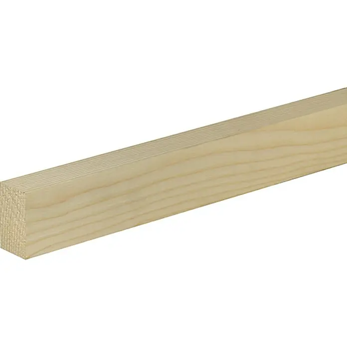 Profiles and more Rechteckleiste - 100 cm x 46 mm x 29 mm, Fichte/Kiefer - Nahaufnahme eines hellen, unbehandelten Vierkantholzes, das die natürliche Maserung und Textur des Holzes hervorhebt. Ideal für Bau- und DIY-Projekte.