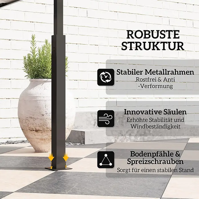 Furnicato Grillpavillon - B x T: 148 x 243 cm, Farbe Gestell: Dunkelgrau, Metall - Schwarze Metallsäule eines Outdoor-Gestells mit Bodenverankerung, robust und windbeständig.